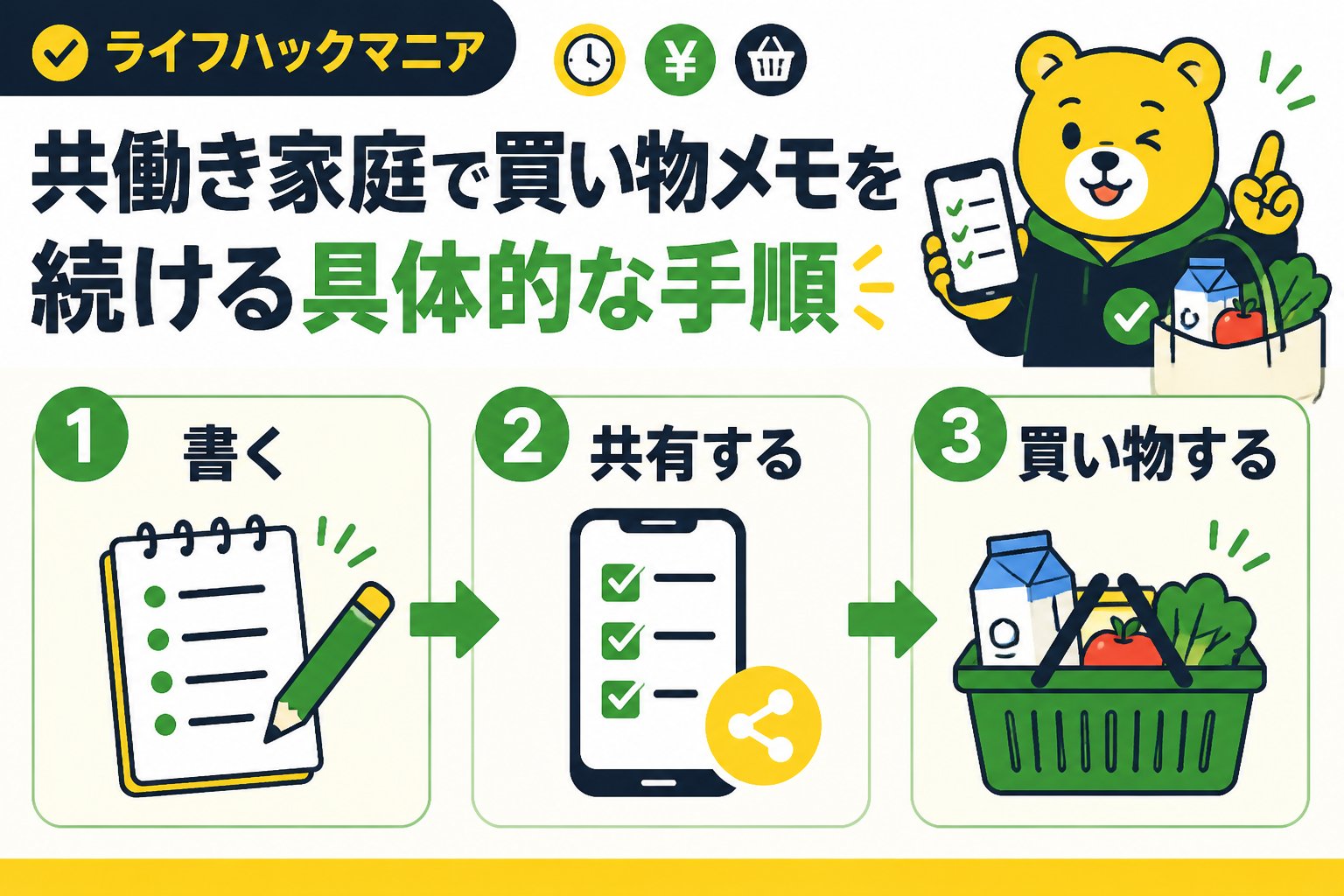 スマホ・PC術 共働き家庭で買い物メモを続ける具体的な手順