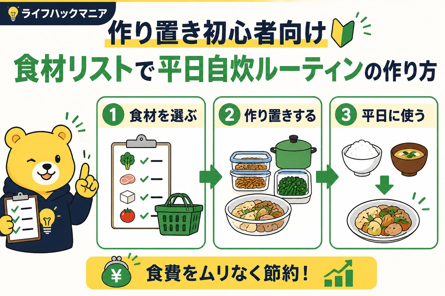 食費節約・自炊 作り置き初心者向けの食材リストを使った平日自炊ルーティンの作り方