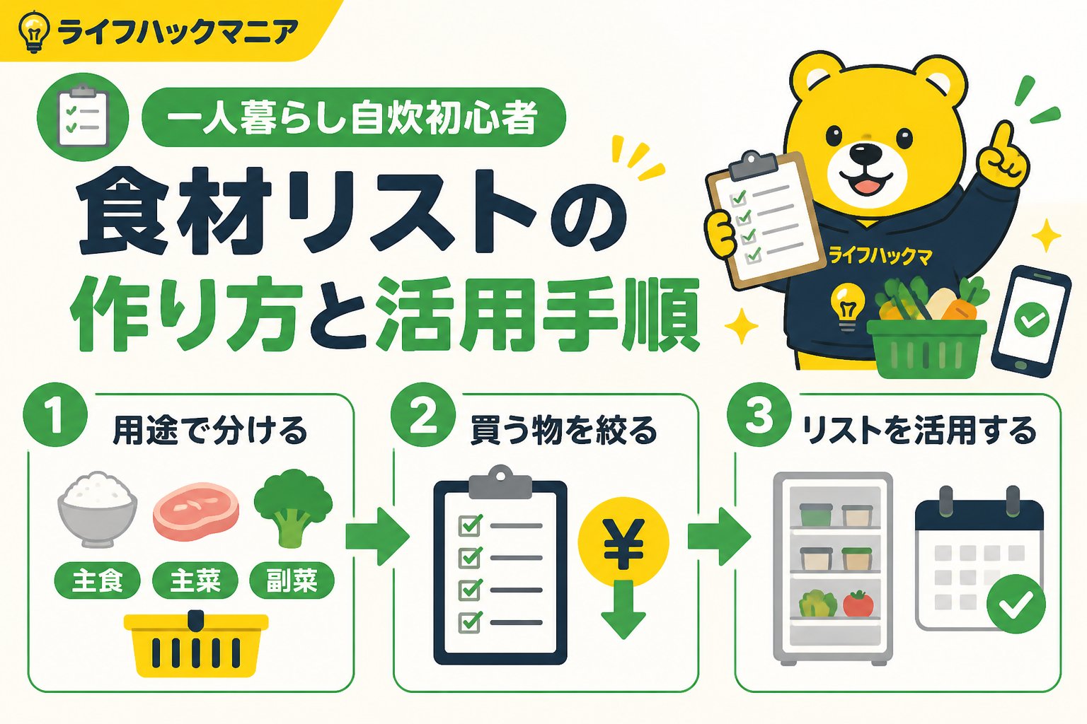食費節約・自炊 一人暮らし自炊初心者食材リストの具体的な作り方と活用手順