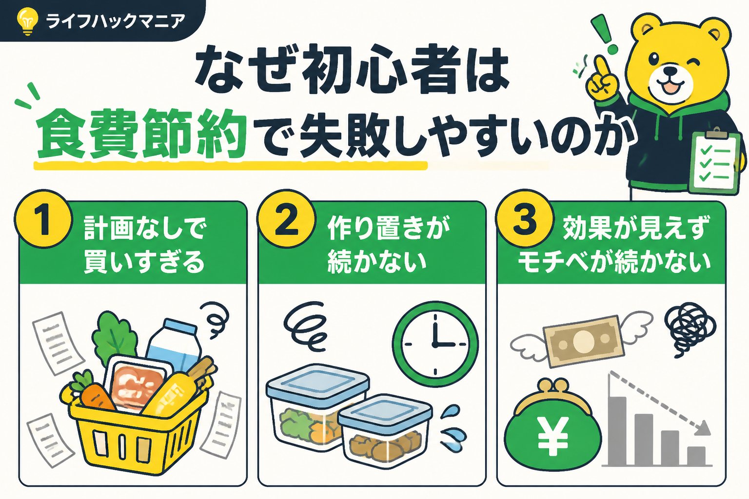 食費節約・自炊 なぜ初心者は食費節約で失敗しやすいのか