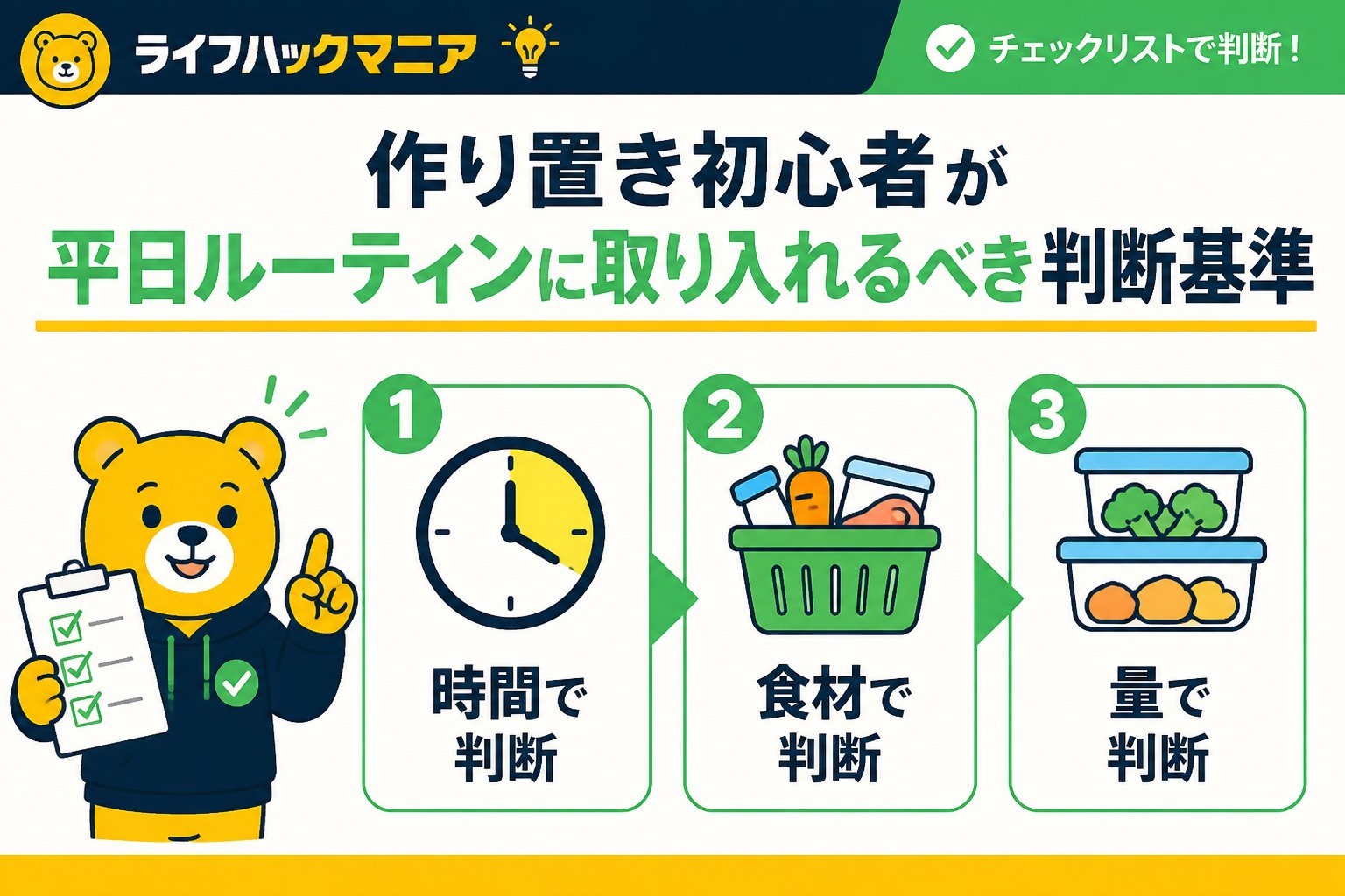 食費節約・自炊 作り置き初心者が平日ルーティンに取り入れるべき判断基準