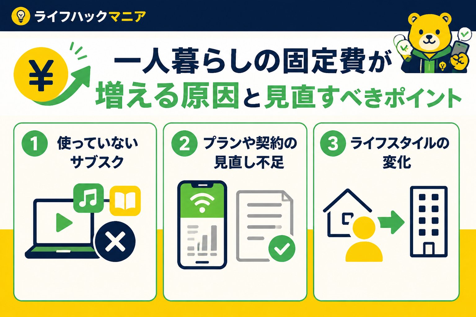 節約・お金 一人暮らしの固定費が増える原因と見直すべきポイント
