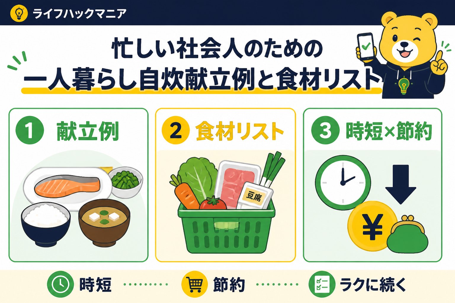 食費節約・自炊 忙しい社会人のための一人暮らし自炊献立例と食材リスト
