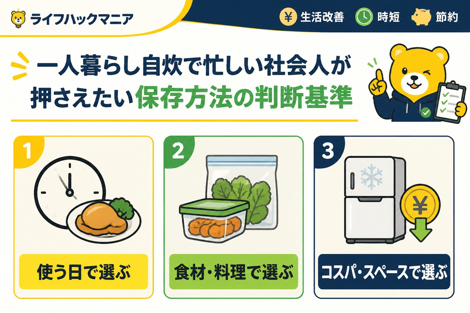 食費節約・自炊 一人暮らし自炊で忙しい社会人が押さえたい保存方法の判断基準