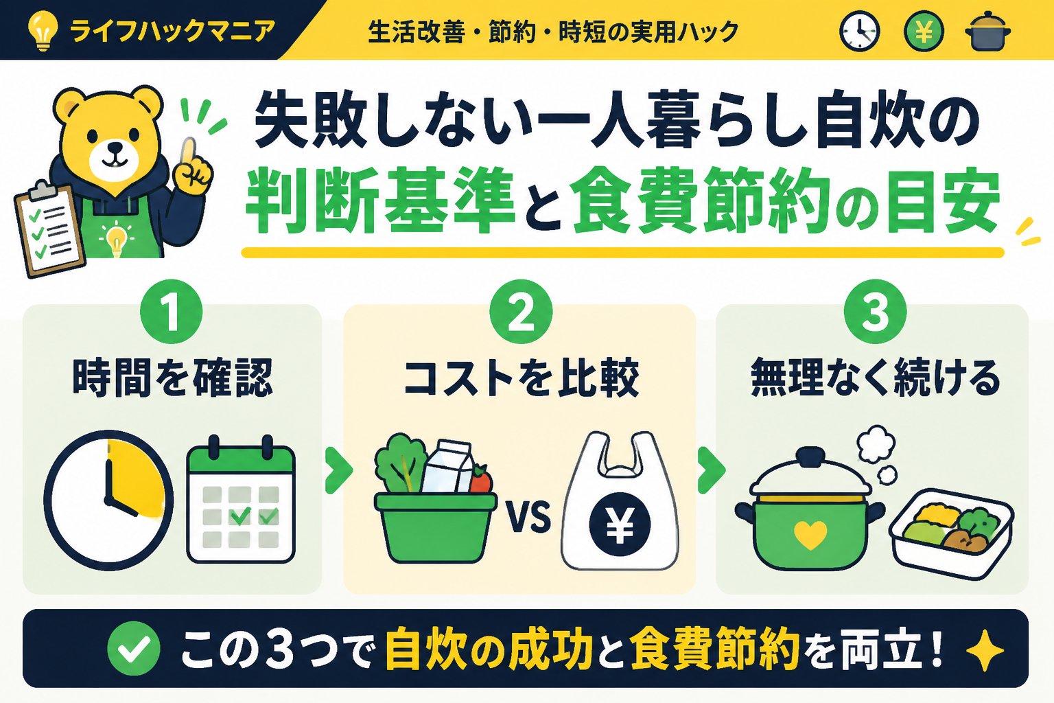 食費節約・自炊 失敗しない一人暮らし自炊の判断基準と食費節約の目安