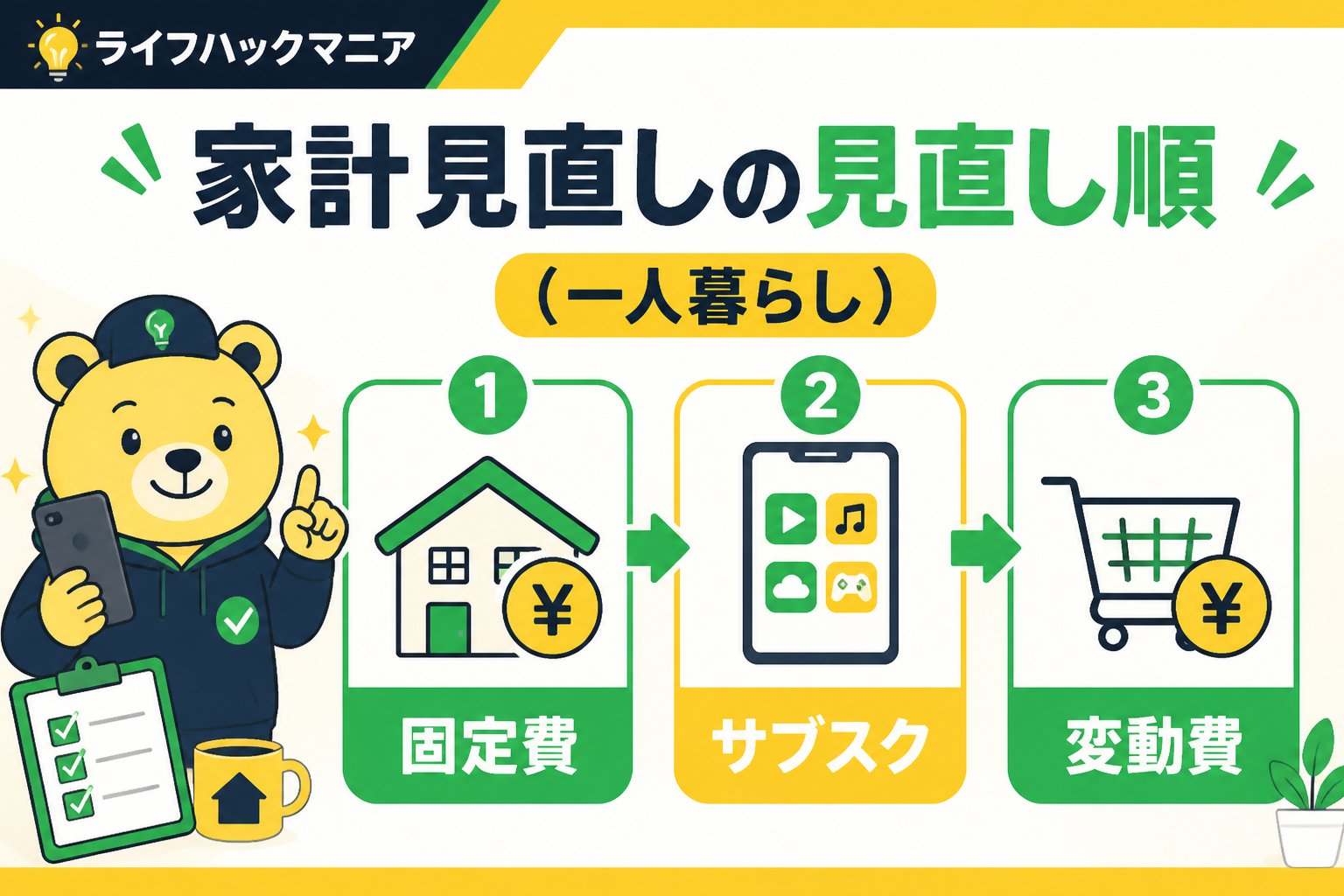 節約・お金 家計見直しの見直し順（一人暮らし）