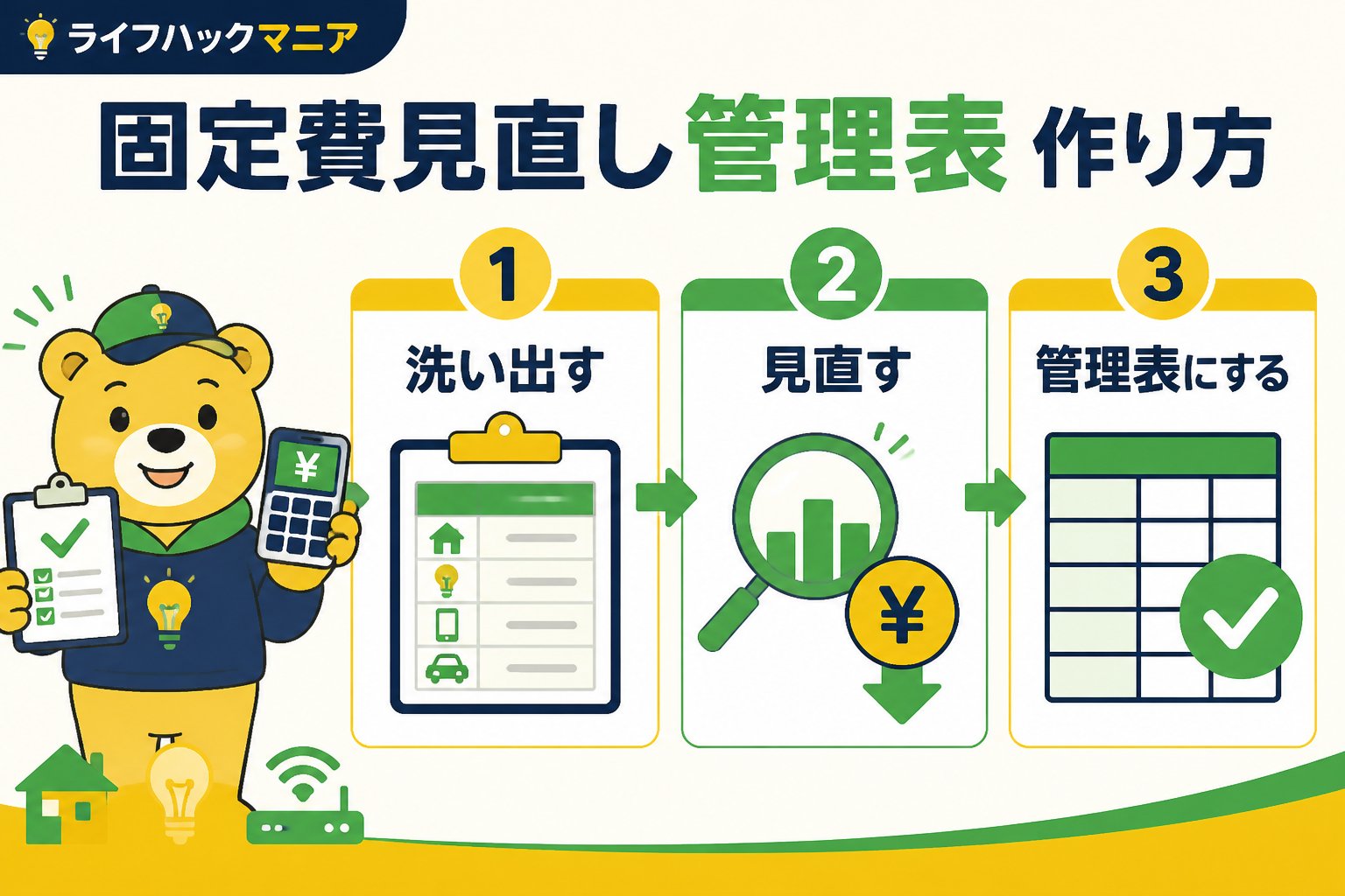 節約・お金 固定費 見直し 初心者 管理表 作り方を進める手順