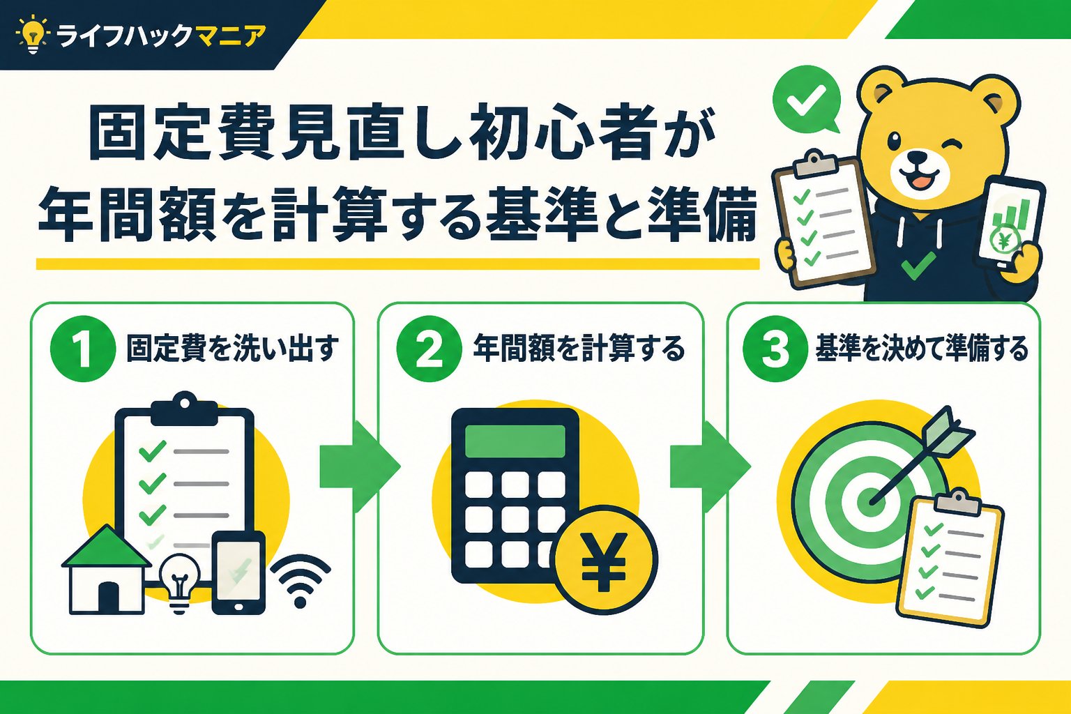 節約・お金 固定費見直し初心者が年間額を計算する基準と準備