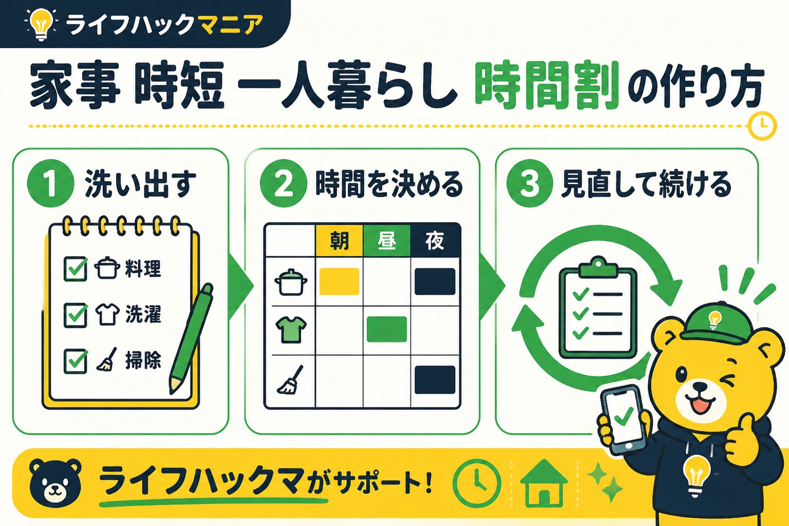 スマホ・PC術 家事 時短 一人暮らし 時間割 作り方を進める手順
