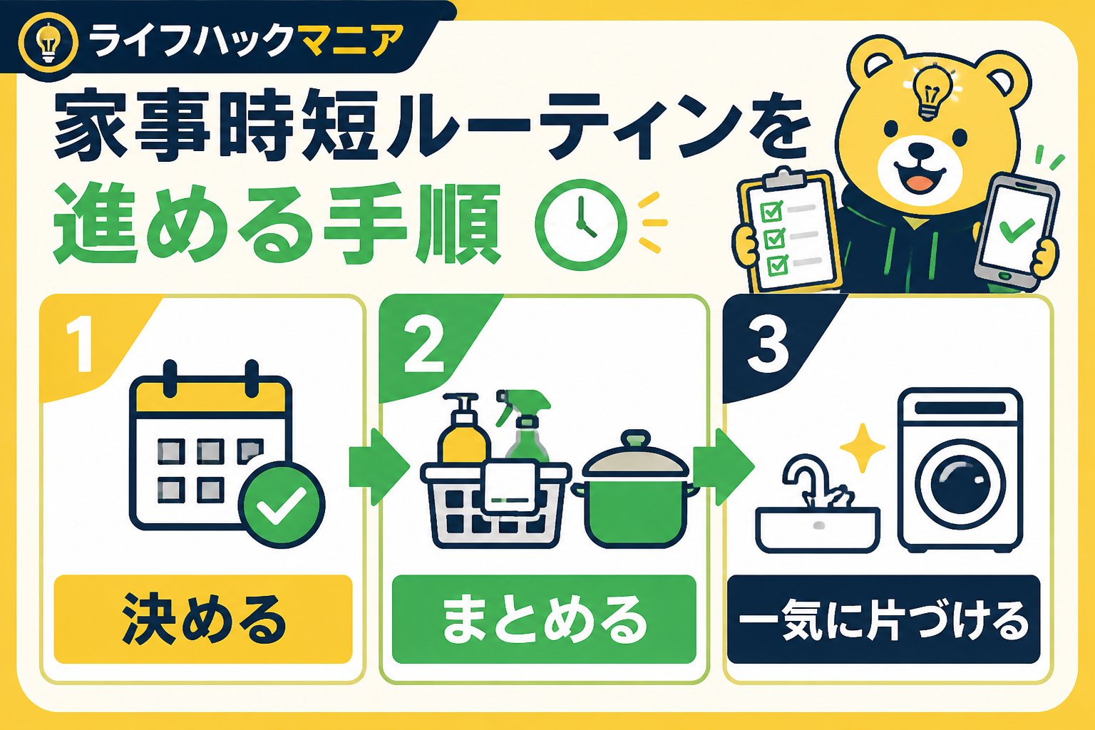 スマホ・PC術 家事 時短 一人暮らし 平日夜 ルーティンを進める手順