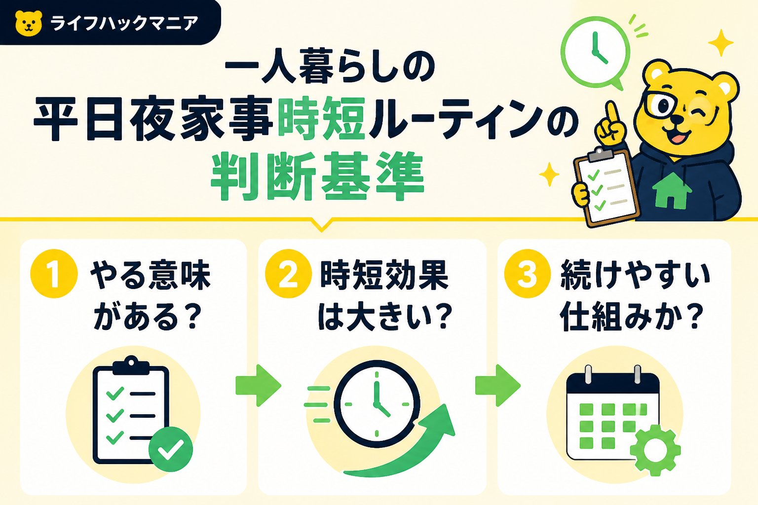 スマホ・PC術 一人暮らしの平日夜家事時短ルーティンの判断基準