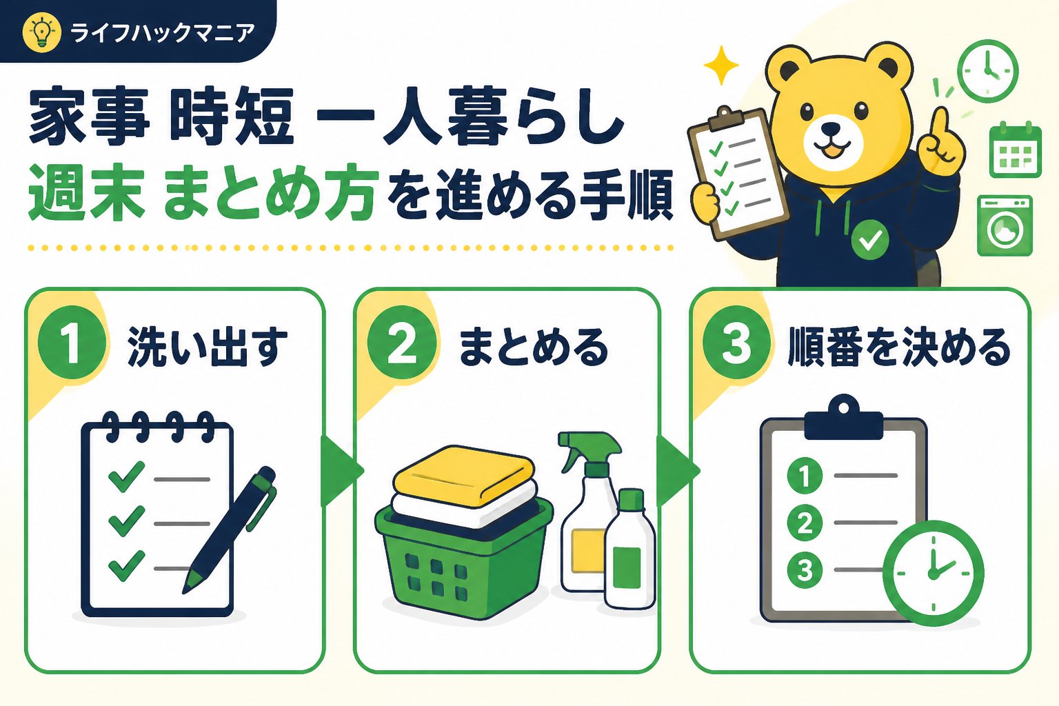 スマホ・PC術 家事 時短 一人暮らし 週末 まとめ方を進める手順