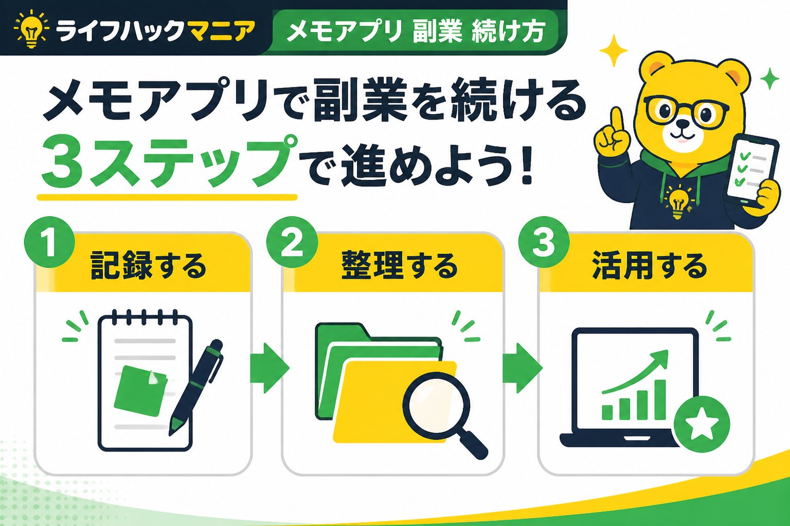 スマホ・PC術 メモアプリ 副業 続け方を進める手順