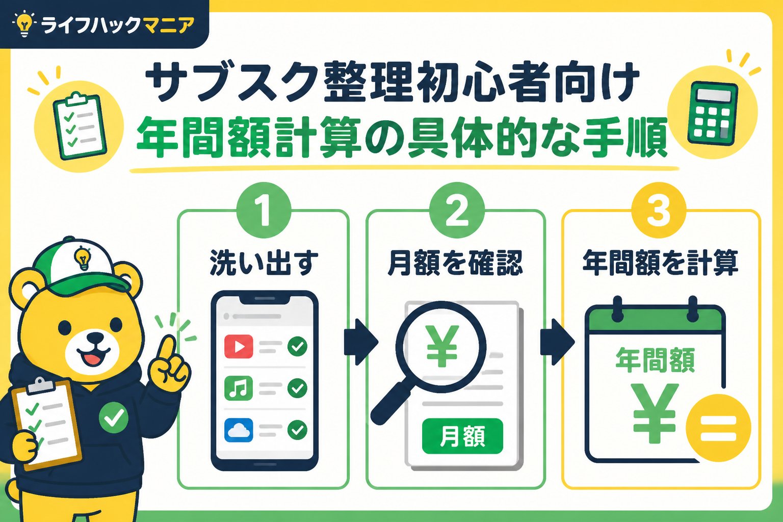 節約・お金 サブスク整理初心者向け年間額計算の具体的な手順