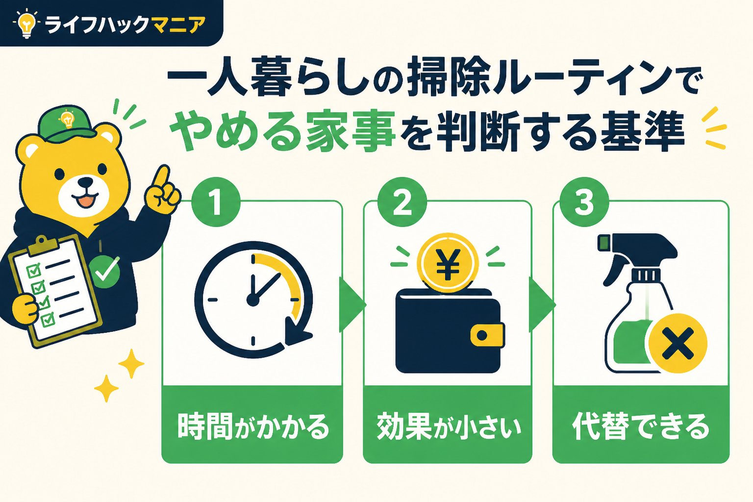 スマホ・PC術 一人暮らしの掃除ルーティンでやめる家事を判断する基準