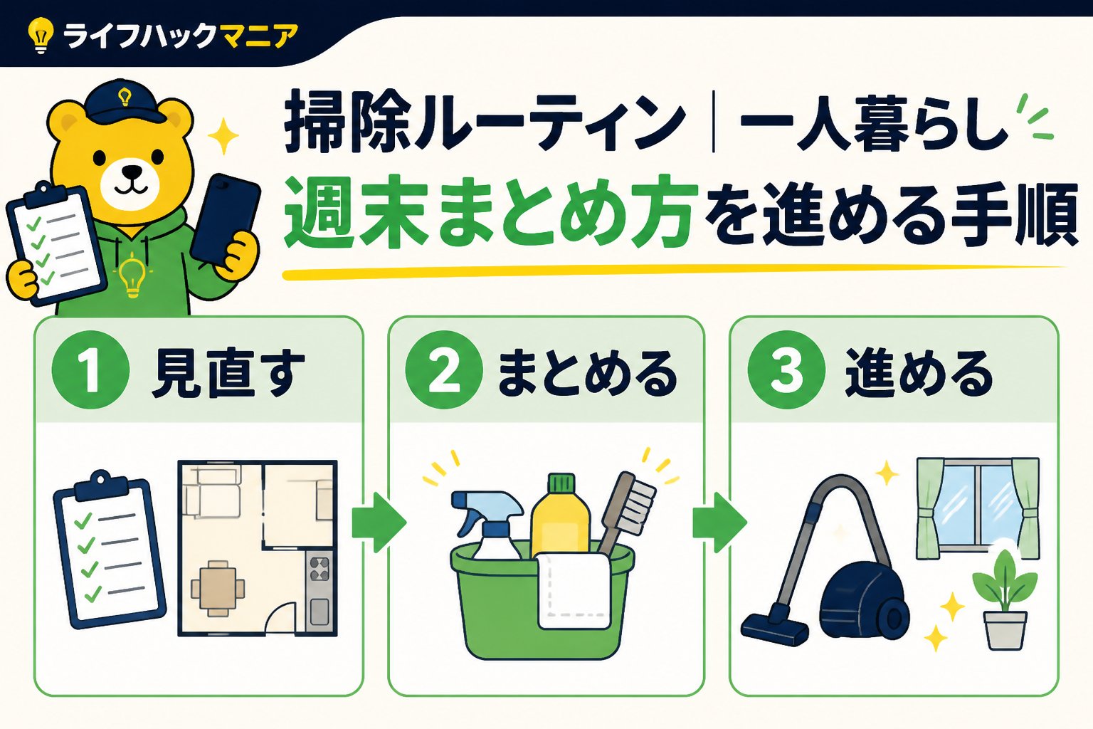 スマホ・PC術 掃除 ルーティン 一人暮らし 週末 まとめ方を進める手順