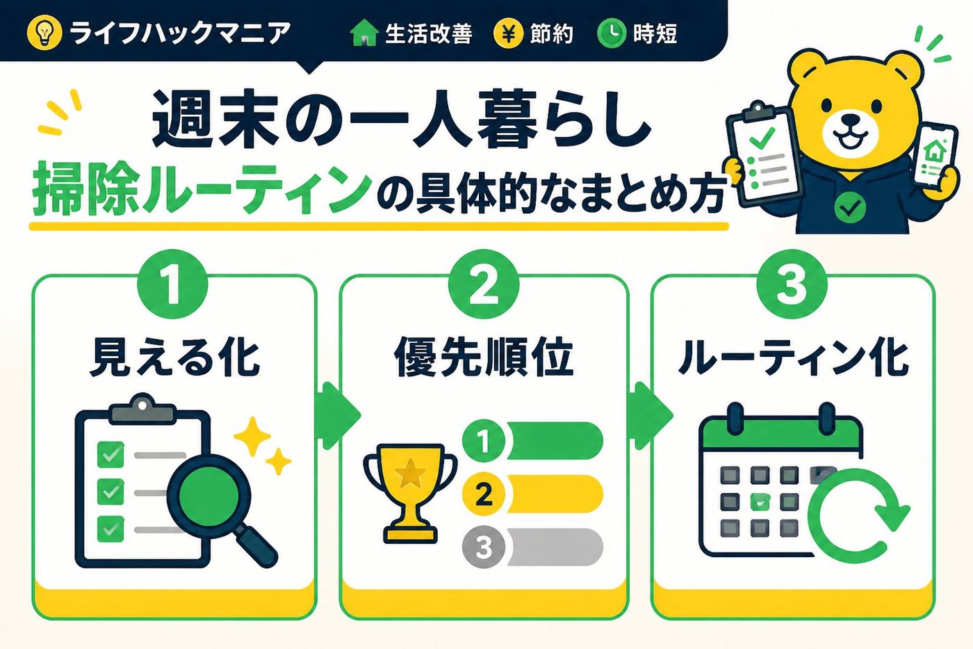 スマホ・PC術 週末の一人暮らし掃除ルーティンの具体的なまとめ方