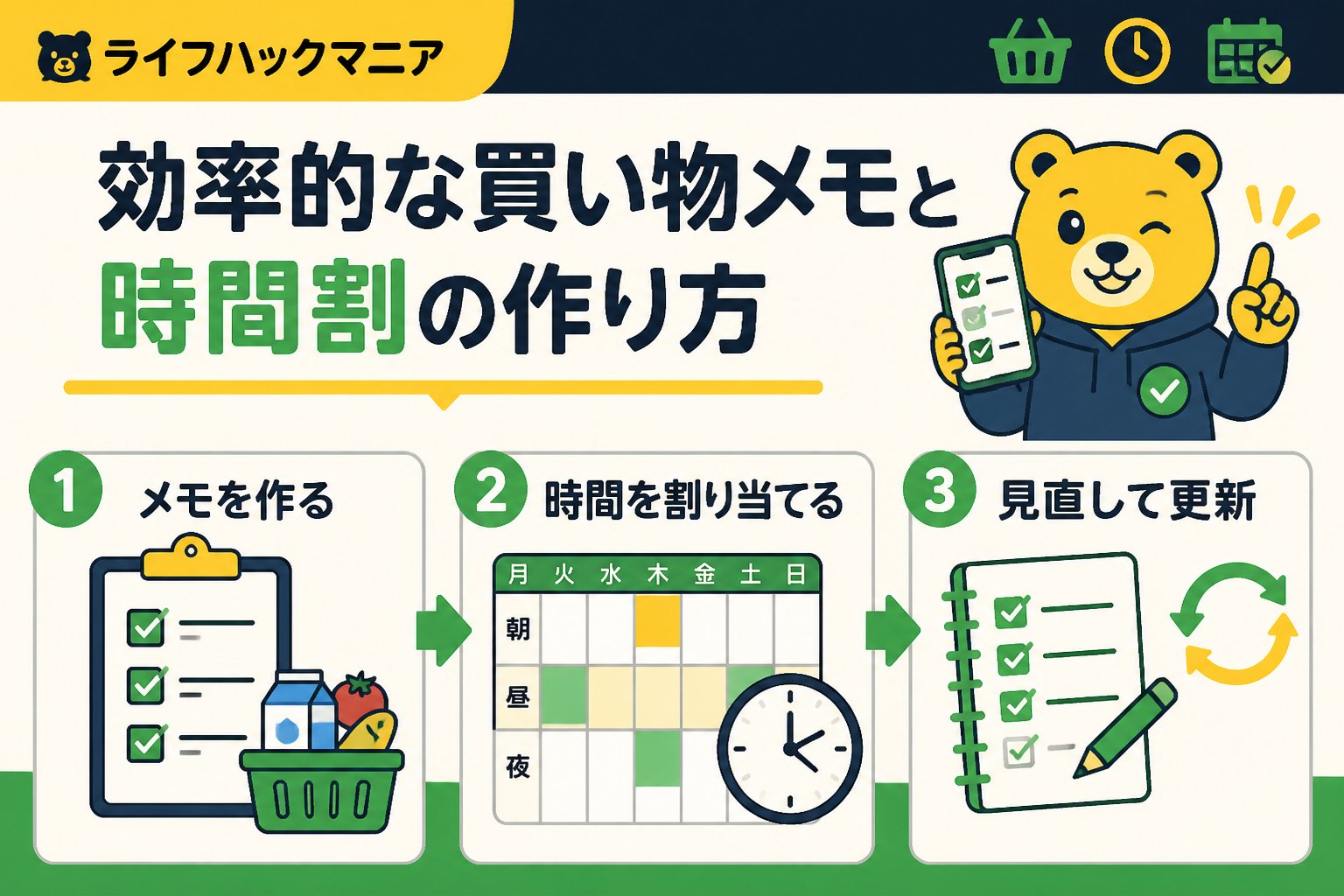 スマホ・PC術 効率的な買い物メモと時間割の作り方の手順