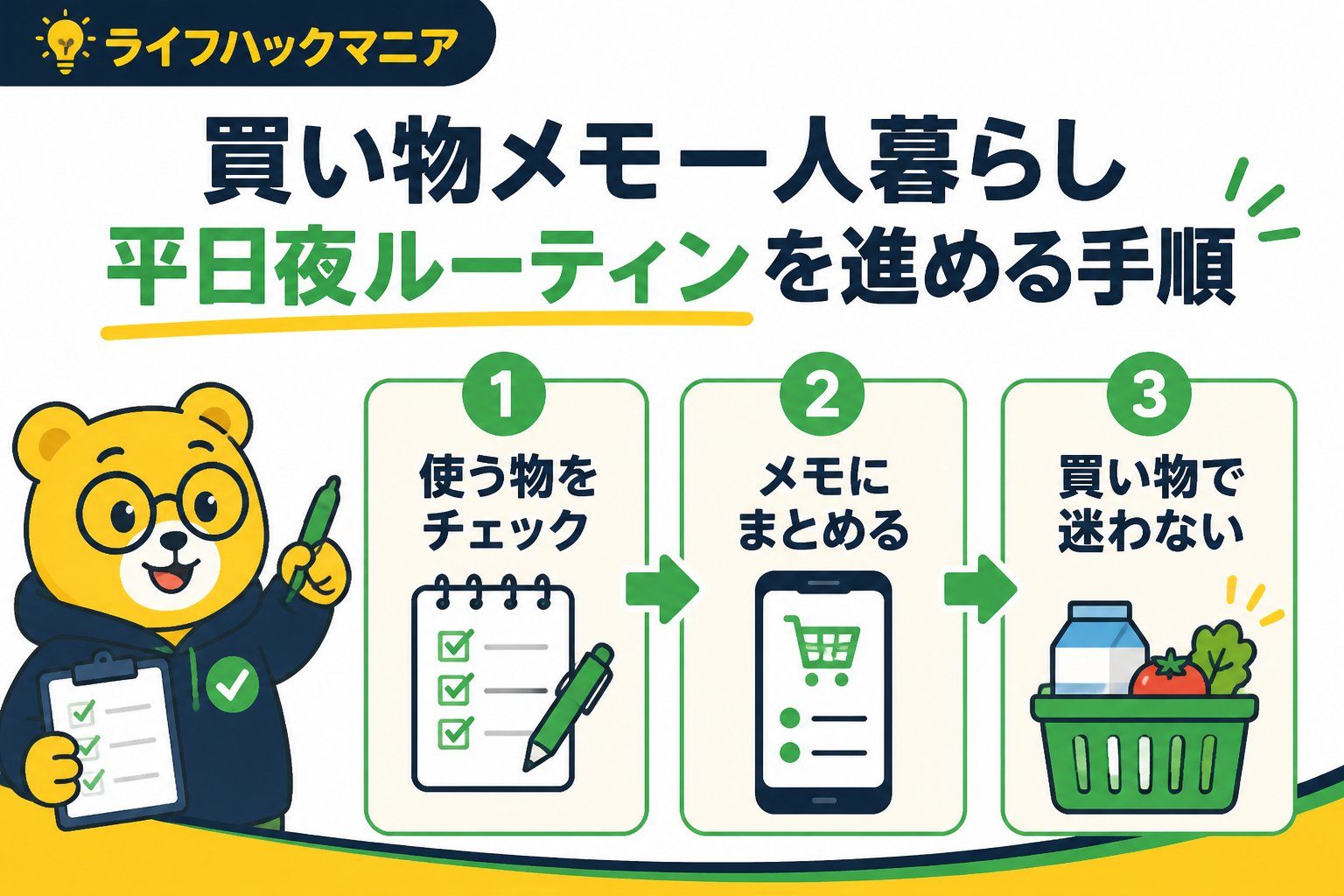 スマホ・PC術 買い物 メモ 一人暮らし 平日夜 ルーティンを進める手順