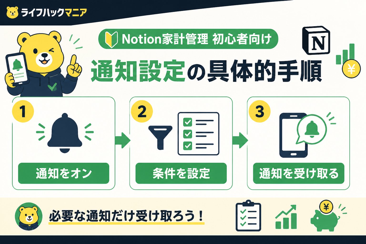 スマホ・PC術 Notion家計管理初心者向け通知設定の具体的手順