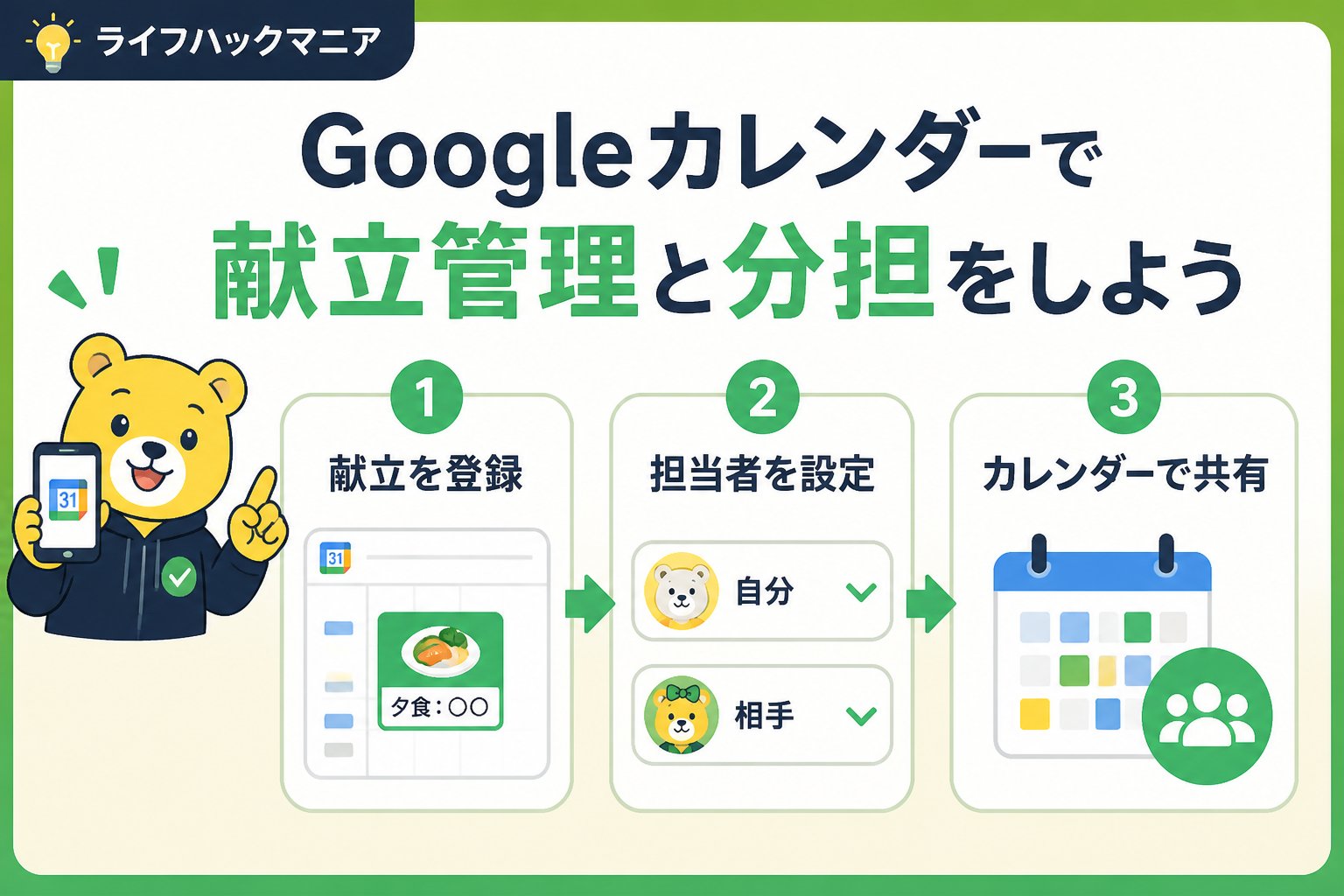 スマホ・PC術 Googleカレンダーを使った献立管理と分担方法の手順