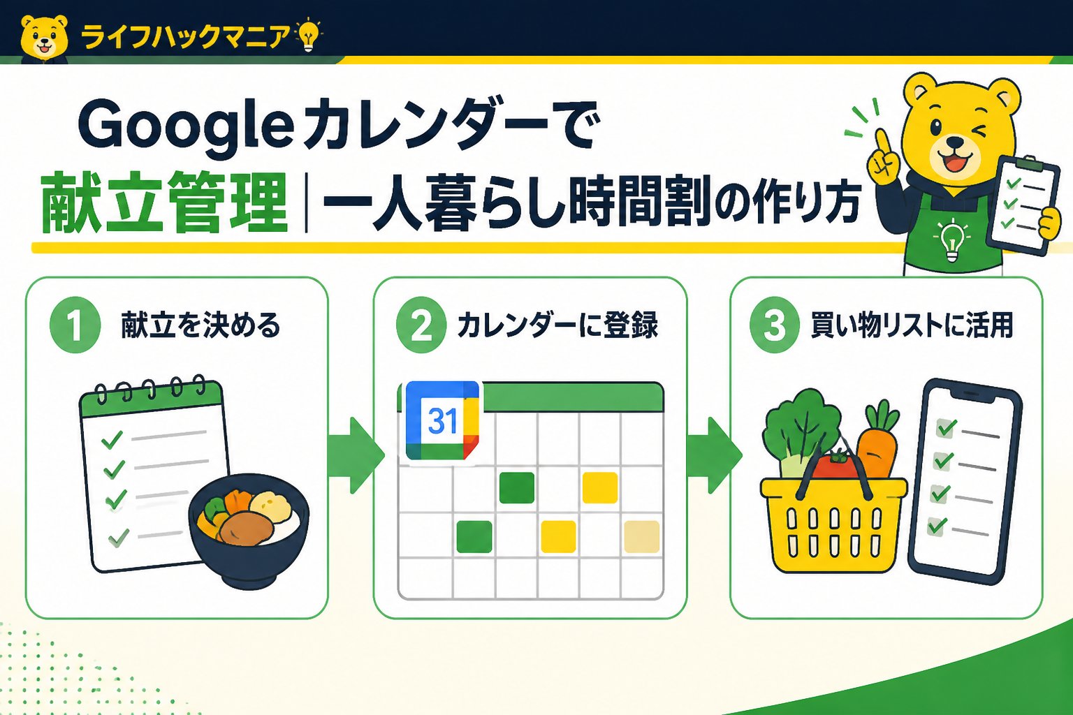 スマホ・PC術 Googleカレンダーで献立管理一人暮らし時間割作り方の手順