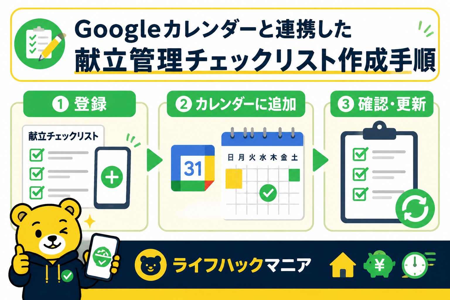 スマホ・PC術 Googleカレンダーと連携した献立管理チェックリスト作成手順