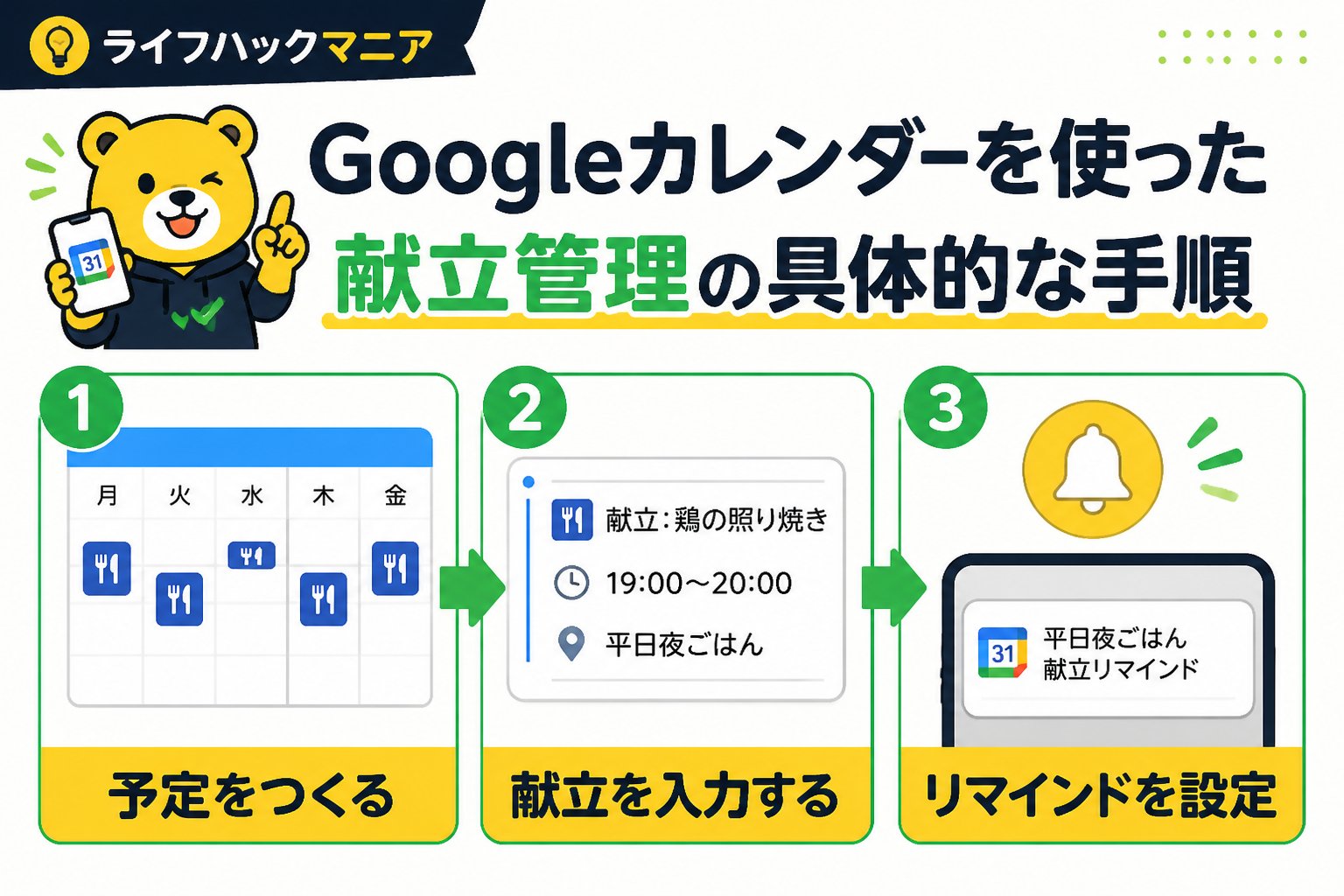 スマホ・PC術 Googleカレンダーを使った献立管理の具体的な手順
