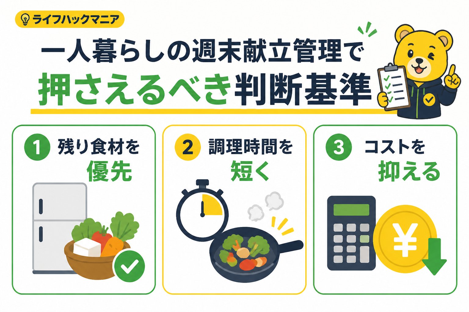 スマホ・PC術 一人暮らしの週末献立管理で押さえるべき判断基準