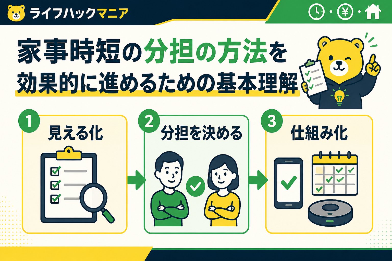 スマホ・PC術 家事時短の分担の方法（共働き）を効果的に進めるための基本理解