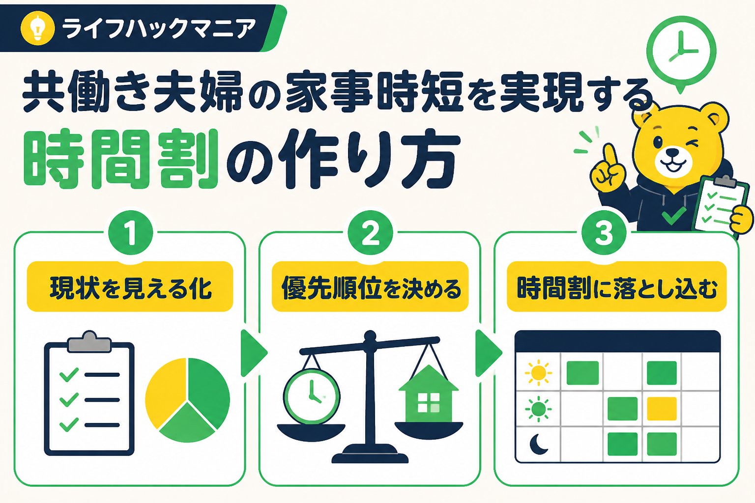 スマホ・PC術 家事時短の時間割の作り方（共働き）を踏まえた家事負担の現状と時間の悩み