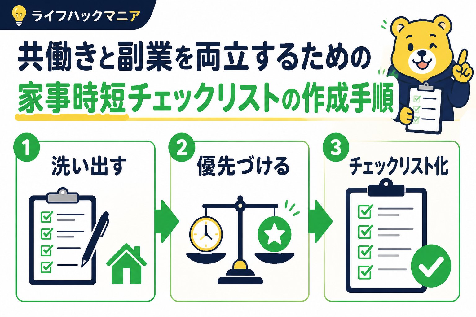 スマホ・PC術 共働きと副業を両立するための家事時短チェックリストの具体的な作成手順
