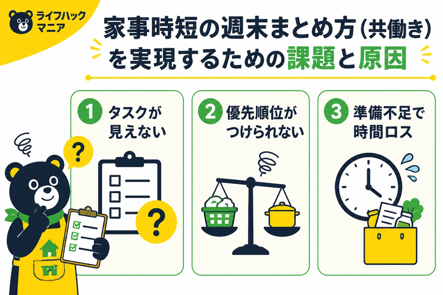 スマホ・PC術 家事時短の週末まとめ方(共働き)を実現するための課題と原因