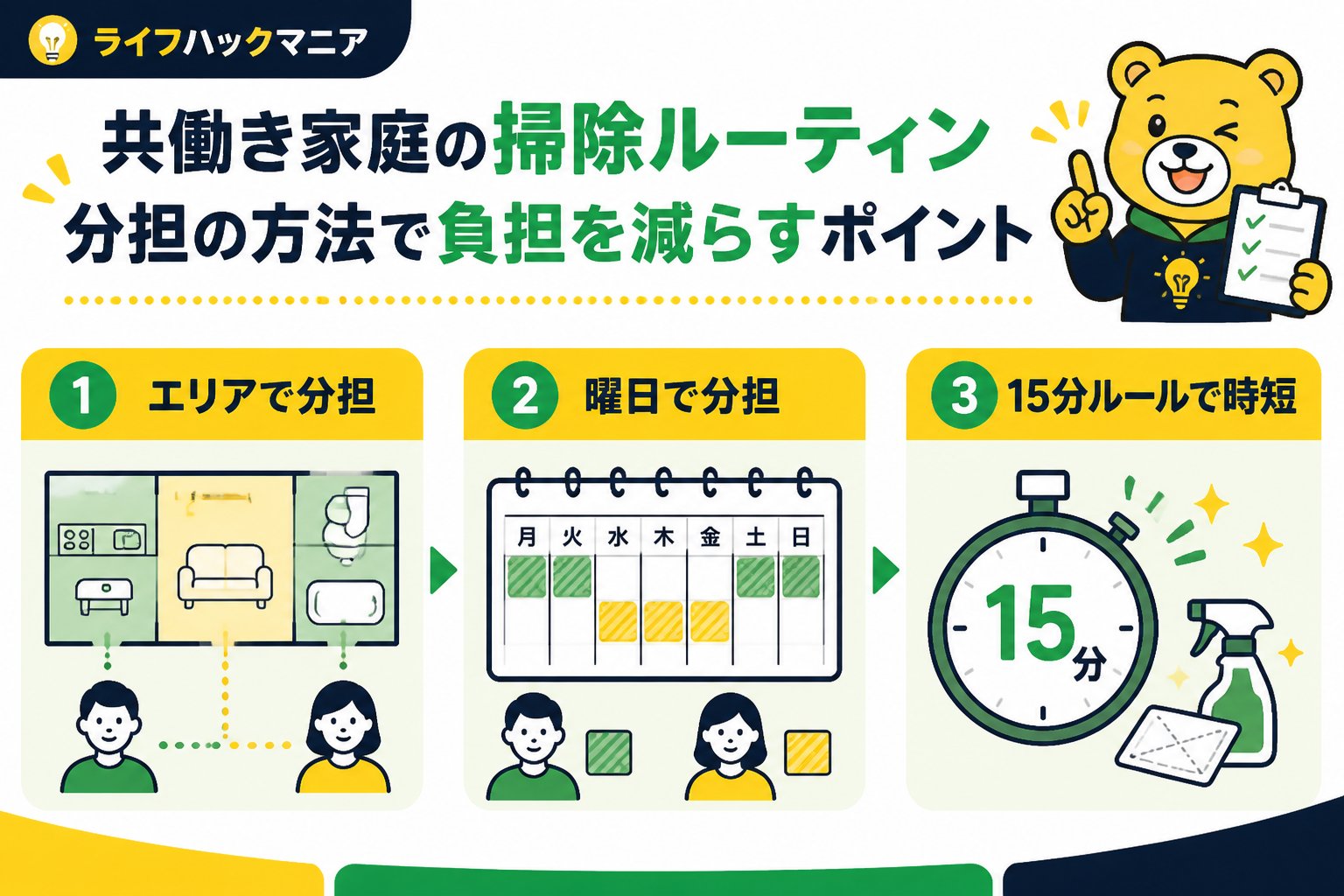 スマホ・PC術 掃除ルーティンの分担の方法（共働き）で負担を減らすポイント