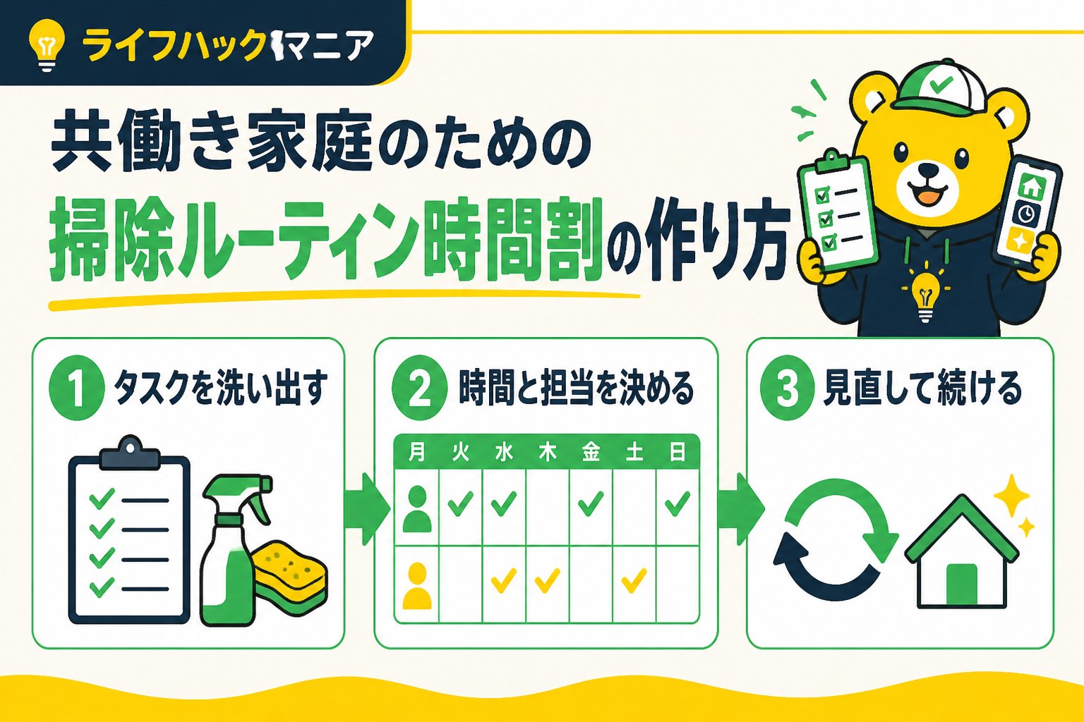 スマホ・PC術 共働き家庭のための掃除ルーティン時間割の具体的な作り方