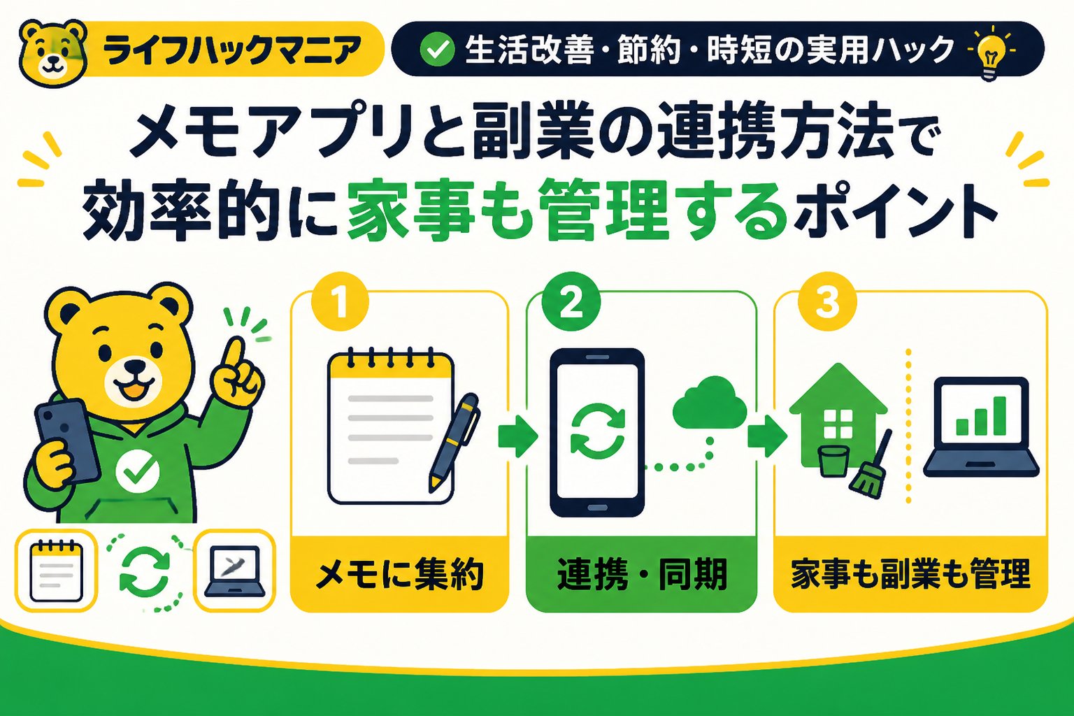 スマホ・PC術 メモアプリと副業の連携方法で効率的に家事も管理するポイント