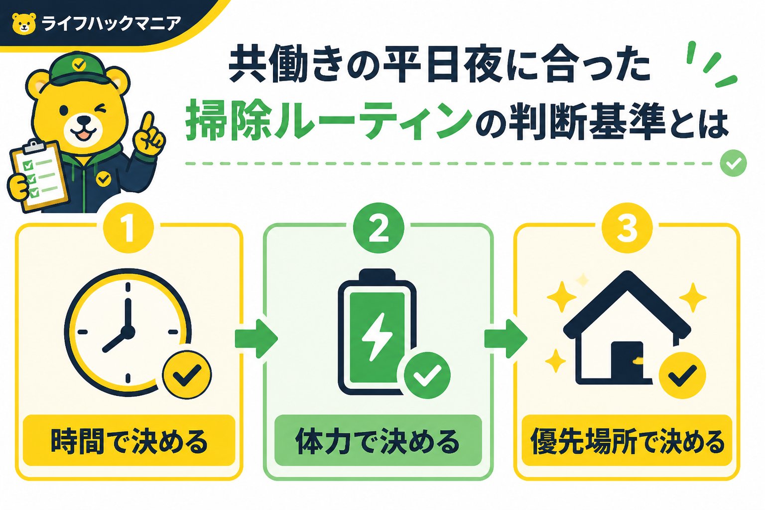 スマホ・PC術 共働きの平日夜に合った掃除ルーティンの判断基準とは