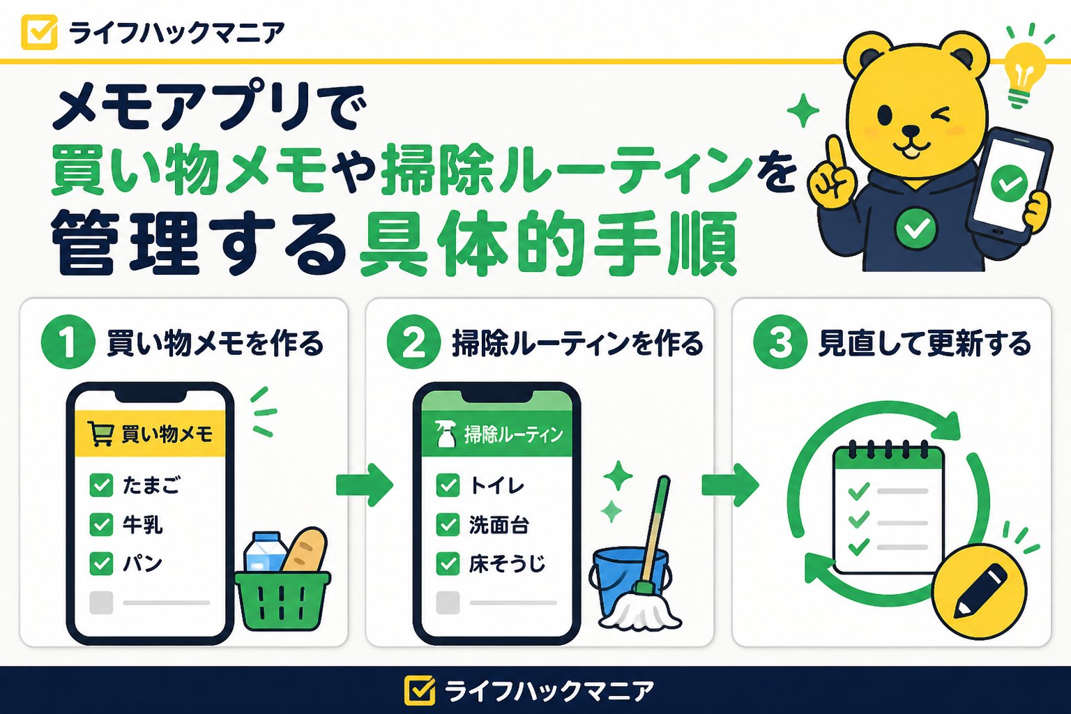 スマホ・PC術 メモアプリで買い物メモや掃除ルーティンを管理する具体的手順