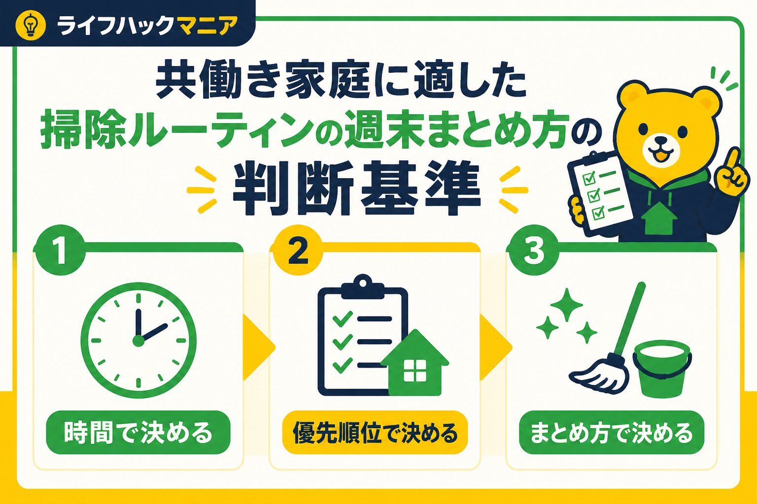 スマホ・PC術 共働き家庭に適した掃除ルーティンの週末まとめ方の判断基準
