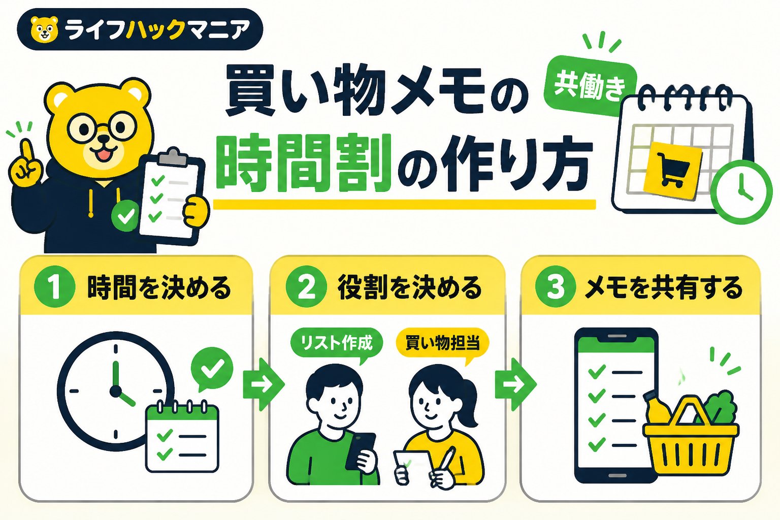 スマホ・PC術 買い物メモの時間割の作り方(共働き)